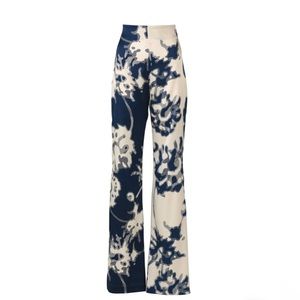 Andie Silk Straight-Leg Pants in floral two-toned Indigo and off white